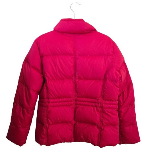 Lands' End Red Down Mock Neck Puffer Jacket Snap Pockets Full Zip Size S - Picture 2 of 5